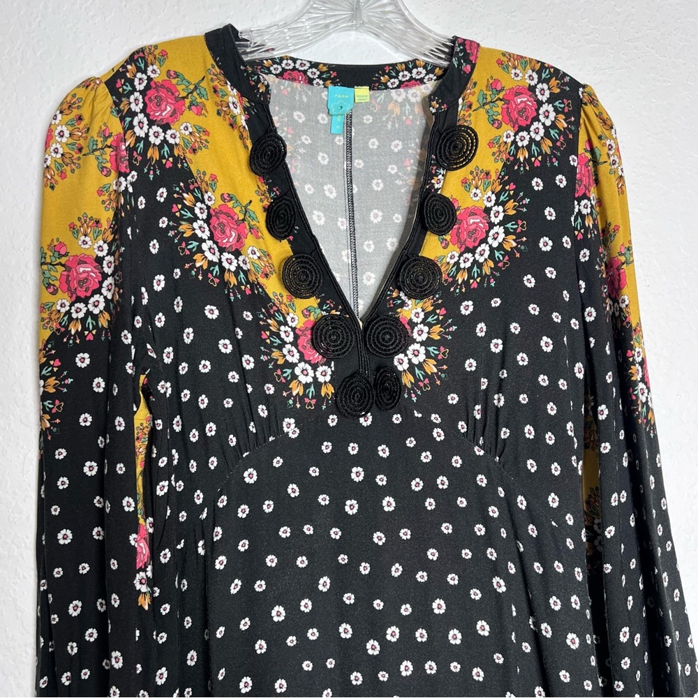 FARM Rio Black and Yellow Floral Polka Dot Long Sleeve Maxi Dress - Picture 5 of 10